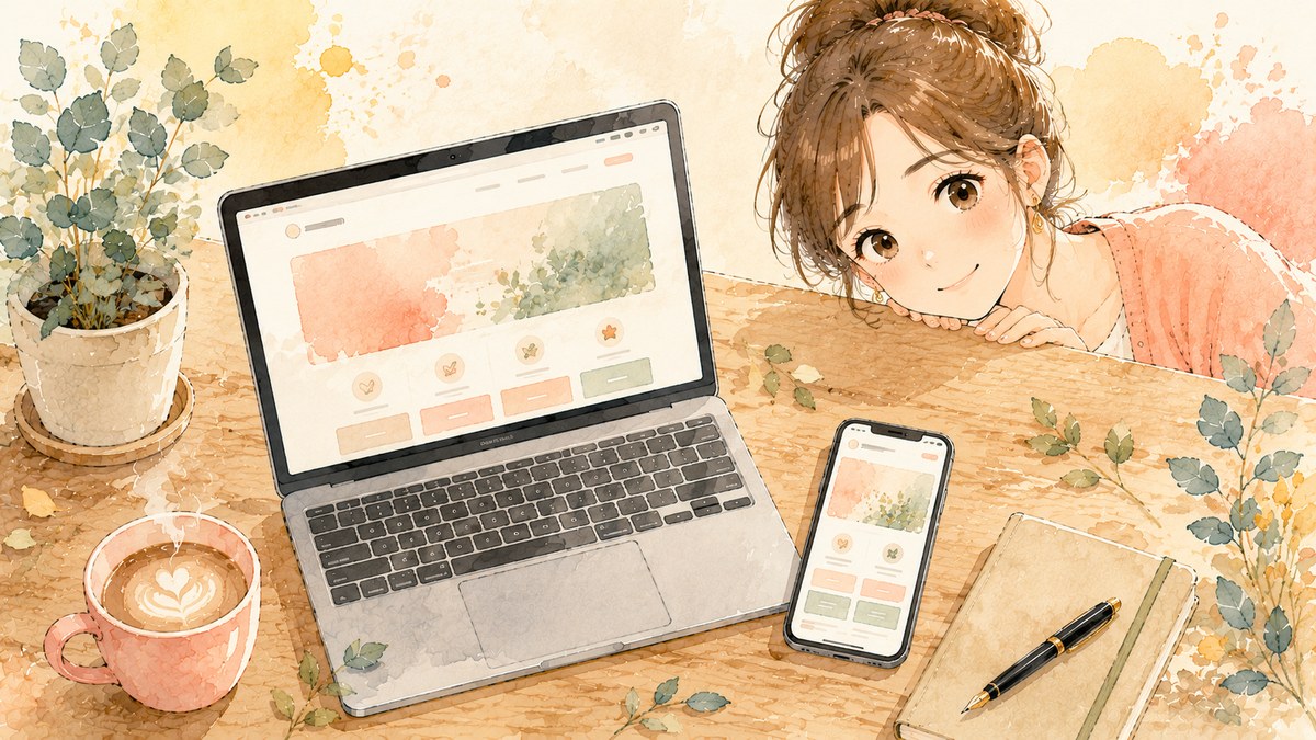 スマホと PC で同じサイトを並べて表示しているデスク